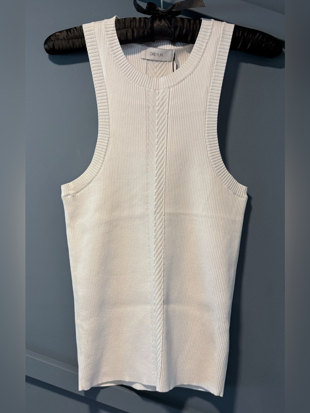 NWT Greylin High-Neck Ribbed Knit Racerback Tank Top White Size Medium